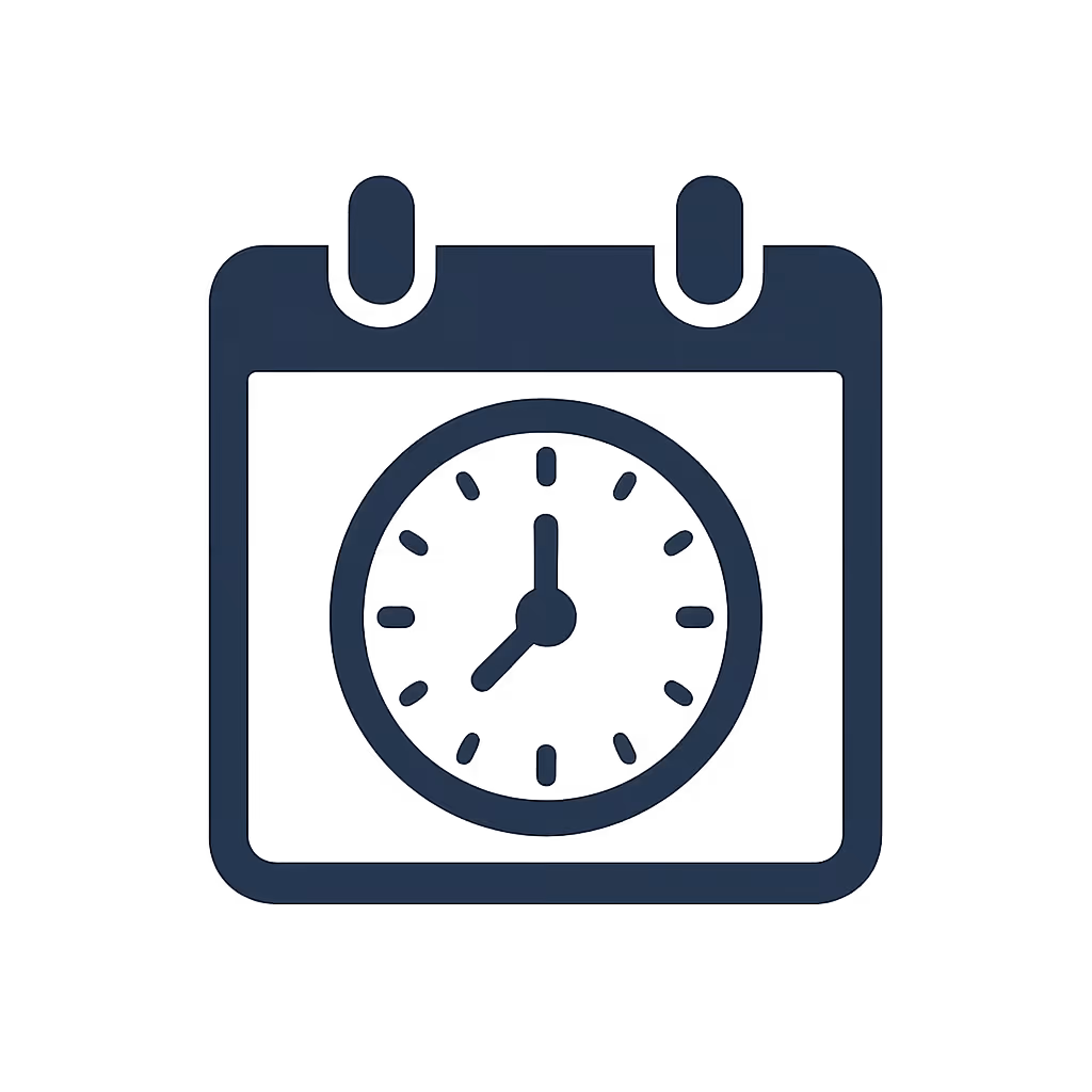 Kalendersymbol mit einer analogen Uhr, die 7:00 Uhr anzeigt.