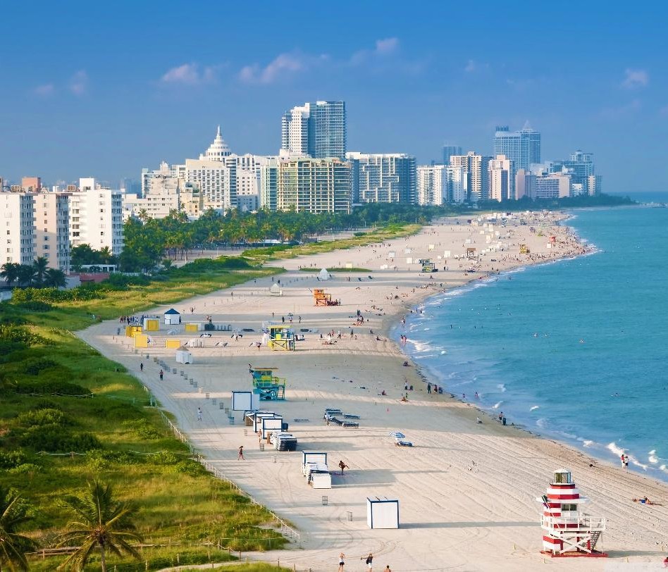 Ariel view of South Beach in Miami, FL