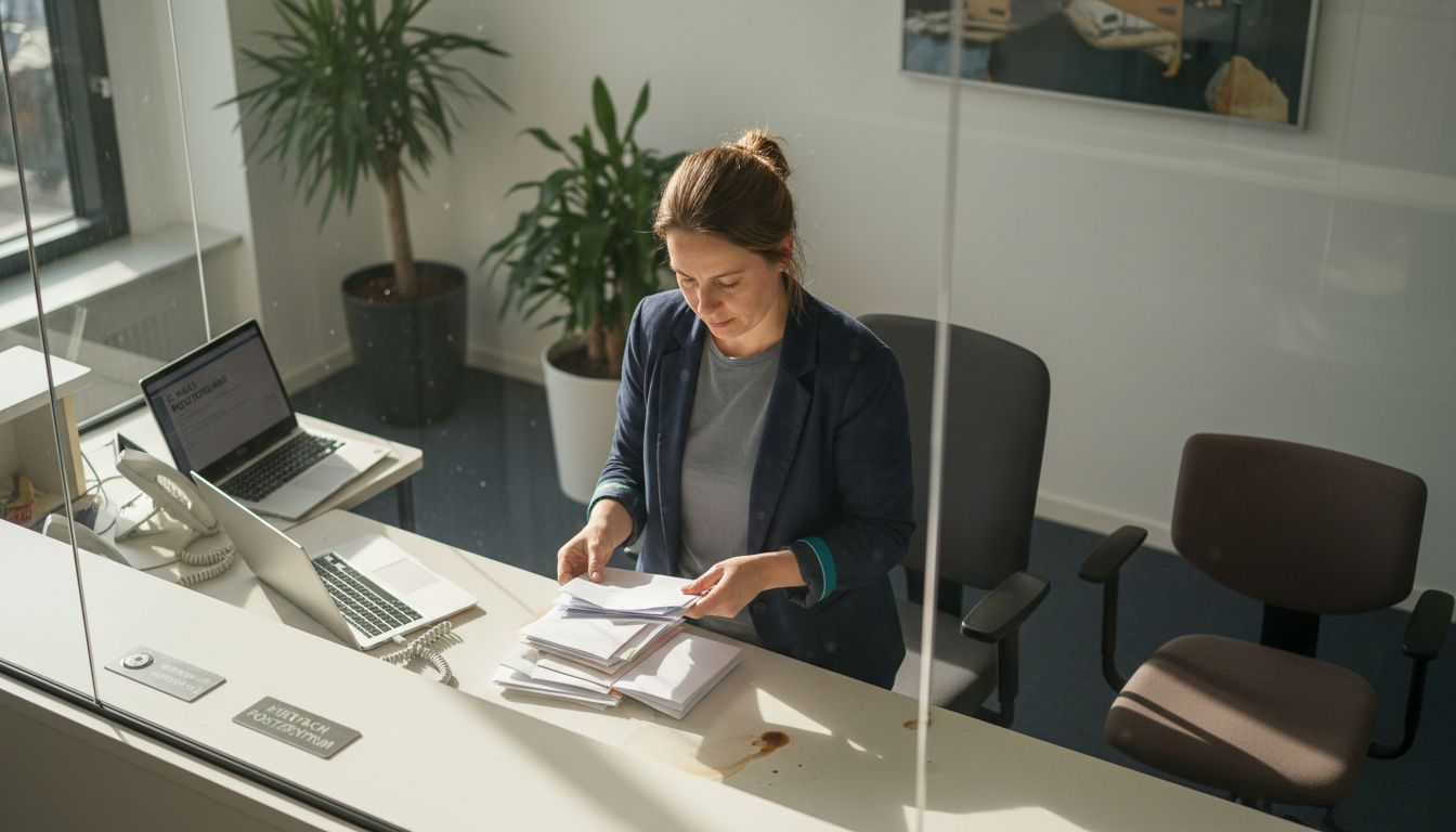 Ein Mitarbeiter sortiert die Post am digitalen Arbeitsplatz.