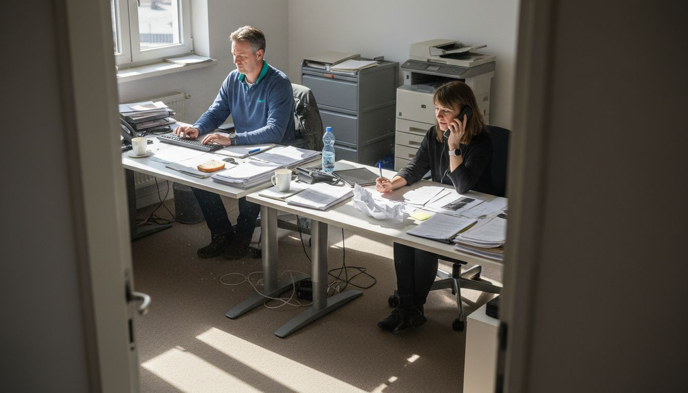 Zwei Kollegen prüfen verschiedene Telefonservice-Anbieter und vergleichen deren Leistungen.