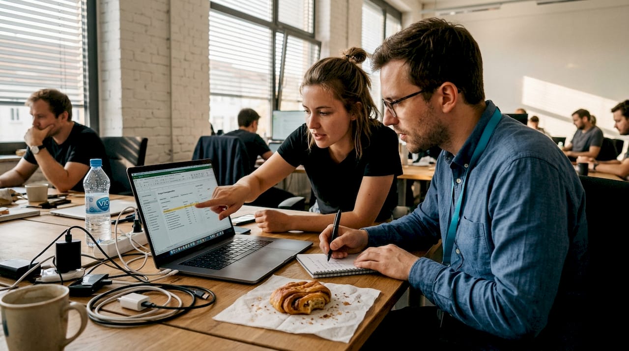 Mitarbeiter arbeiten gemeinsam in einem modernen Coworking-Space im Herzen Berlins.