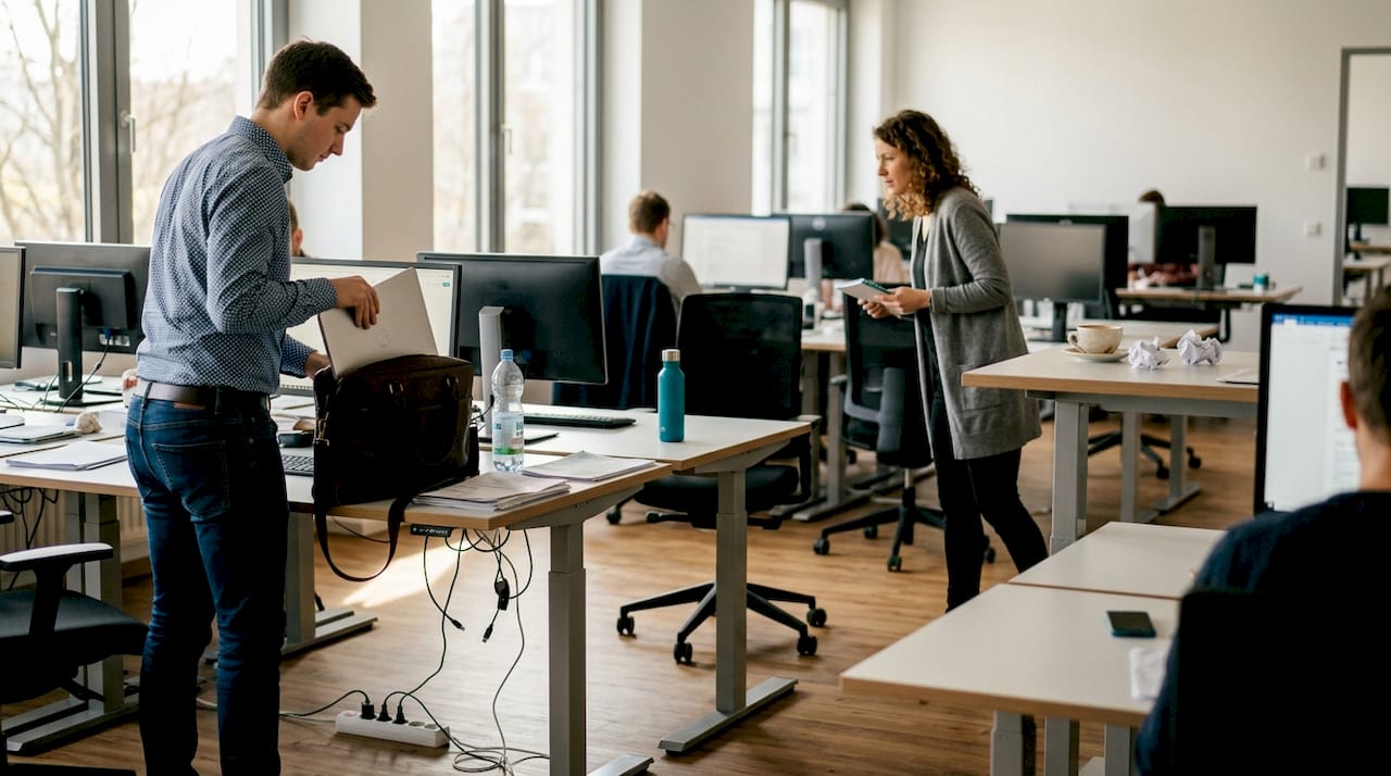 Mitarbeiter nutzen gemeinsam flexible Arbeitsbereiche.