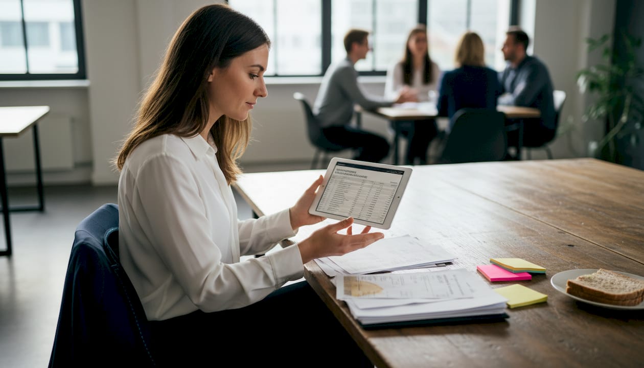 Geschäftsleitung prüft die Abrechnungen für die Nutzung der Konferenzräume