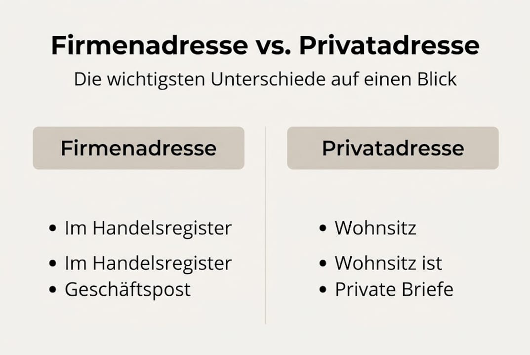 Infografik: Geschäftsadresse vs. Privatadresse – ein Vergleich