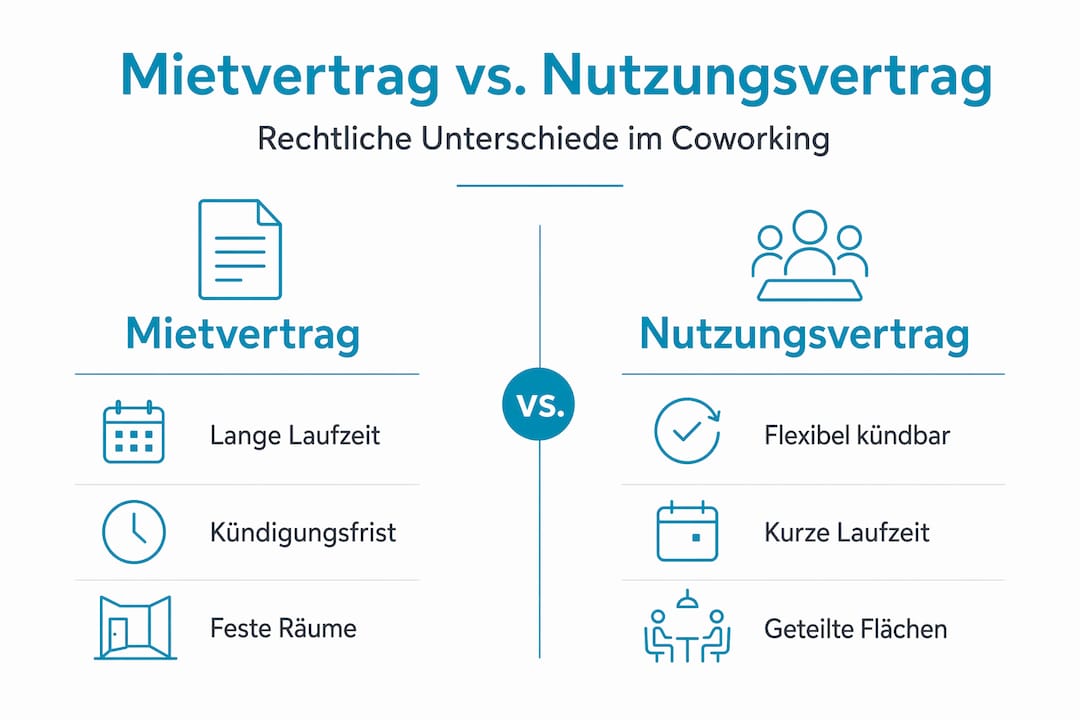 Infografik: Gegenüberstellung von Mietvertrag und Nutzungsvertrag