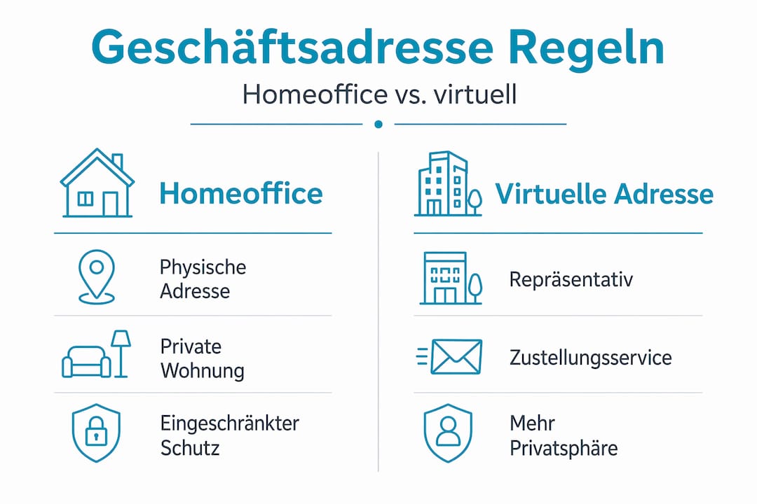 Infografik: Geschäftsadresse im Homeoffice oder virtuelle Geschäftsadresse – ein Vergleich