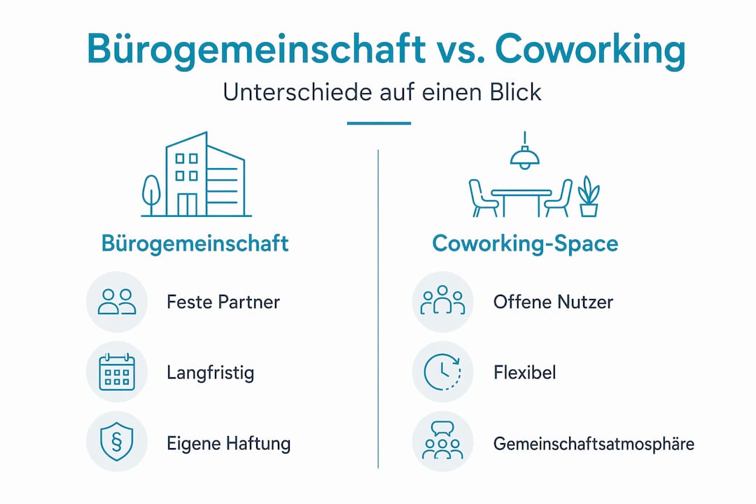 Infografik: Unterschiede zwischen Bürogemeinschaft und Coworking – ein Überblick