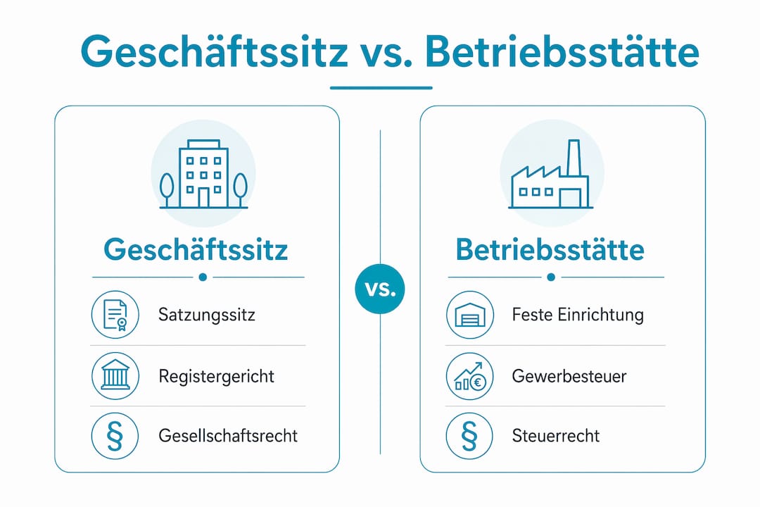 Grafik: Geschäftssitz vs. Betriebsstätte – ein Überblick im Vergleich
