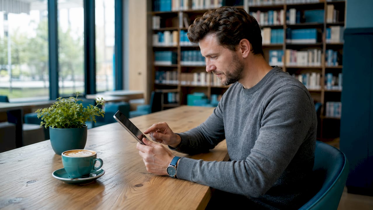 Mit einem Tablet in der Hand werden Fähigkeiten im Community-Management praktisch angewendet.