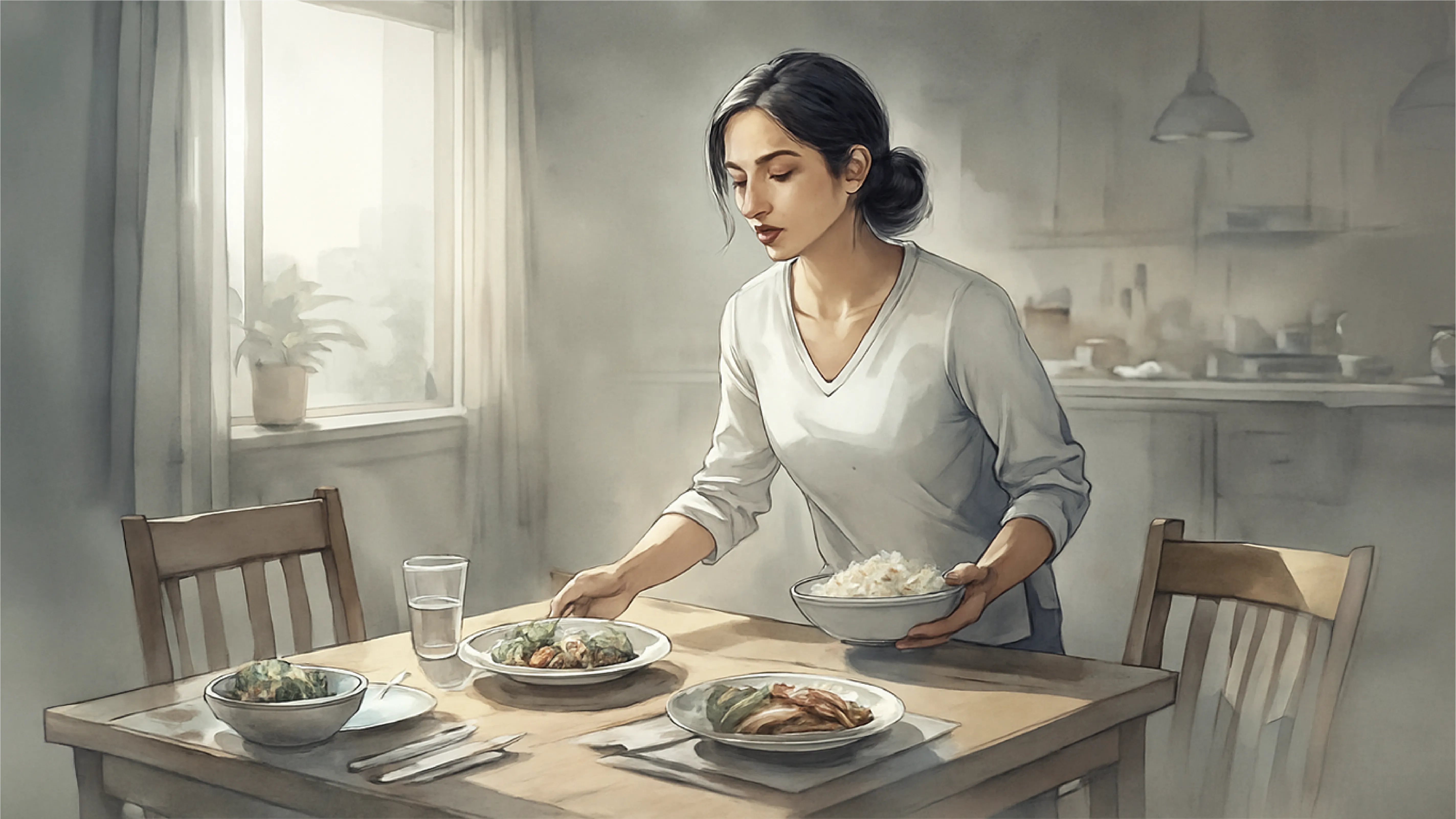 Illustration of an overwhelmed Indian woman constantly multitasking for family and work, representing the story “Always on, never off” before therapy