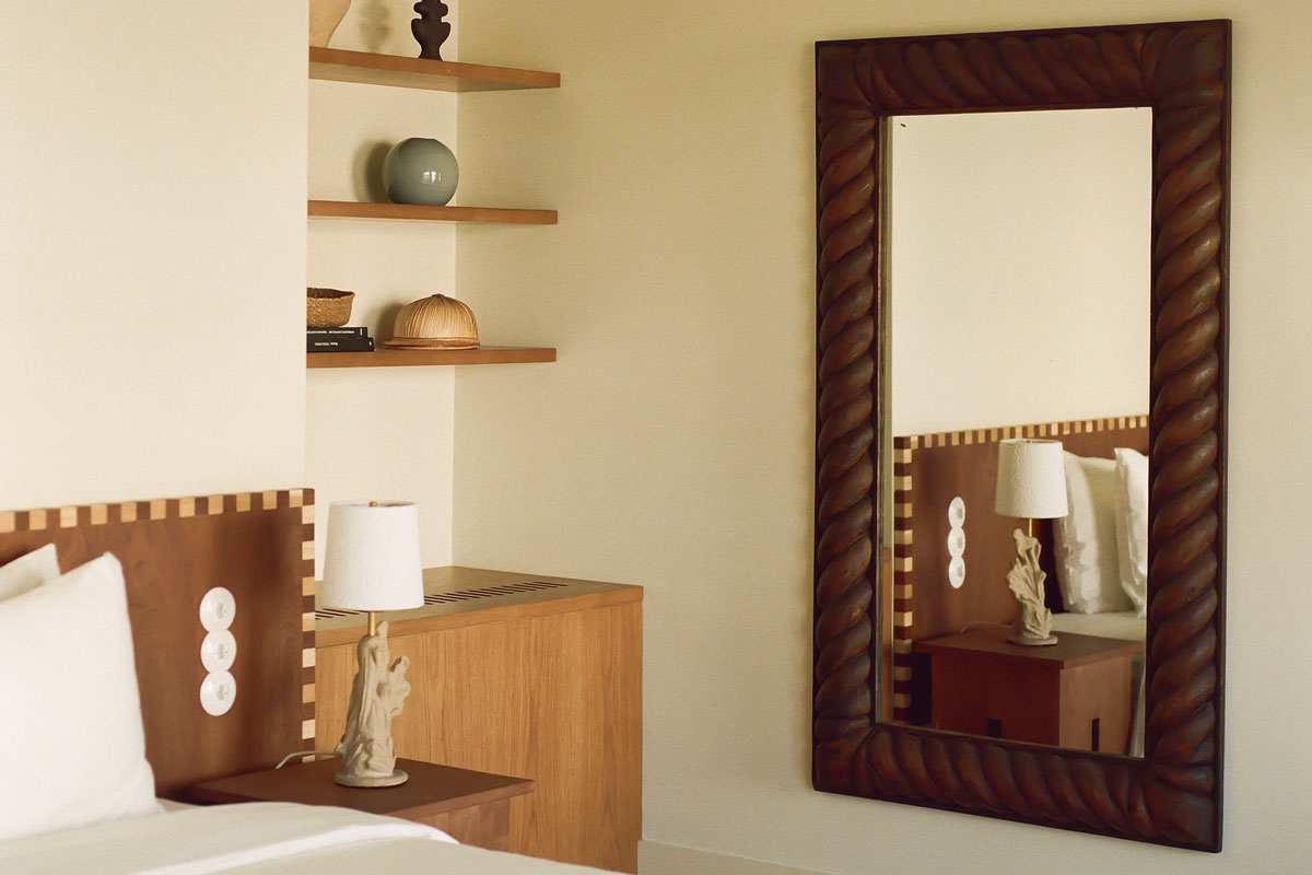 Amaranthus room at Casa Cedo Porto, featuring bespoke wooden furniture designed by Quiet Studios.