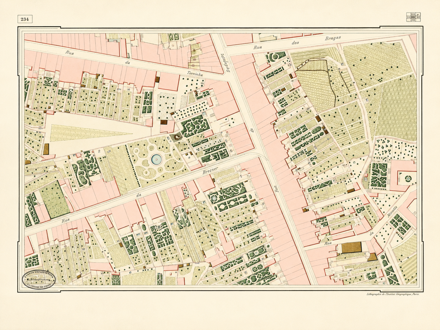 Historic Illustration of Rua de Cedofeita and all the original buildings in this area in the