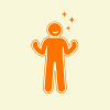 Orange person icon with a shining star on the face and sparkles above the right shoulder on a light yellow background.