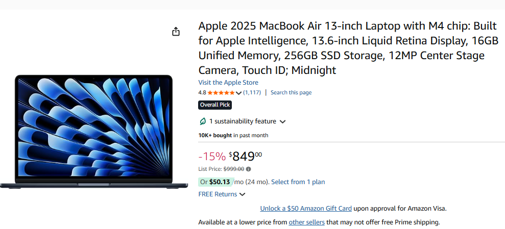 Apple MacBook Air product listing