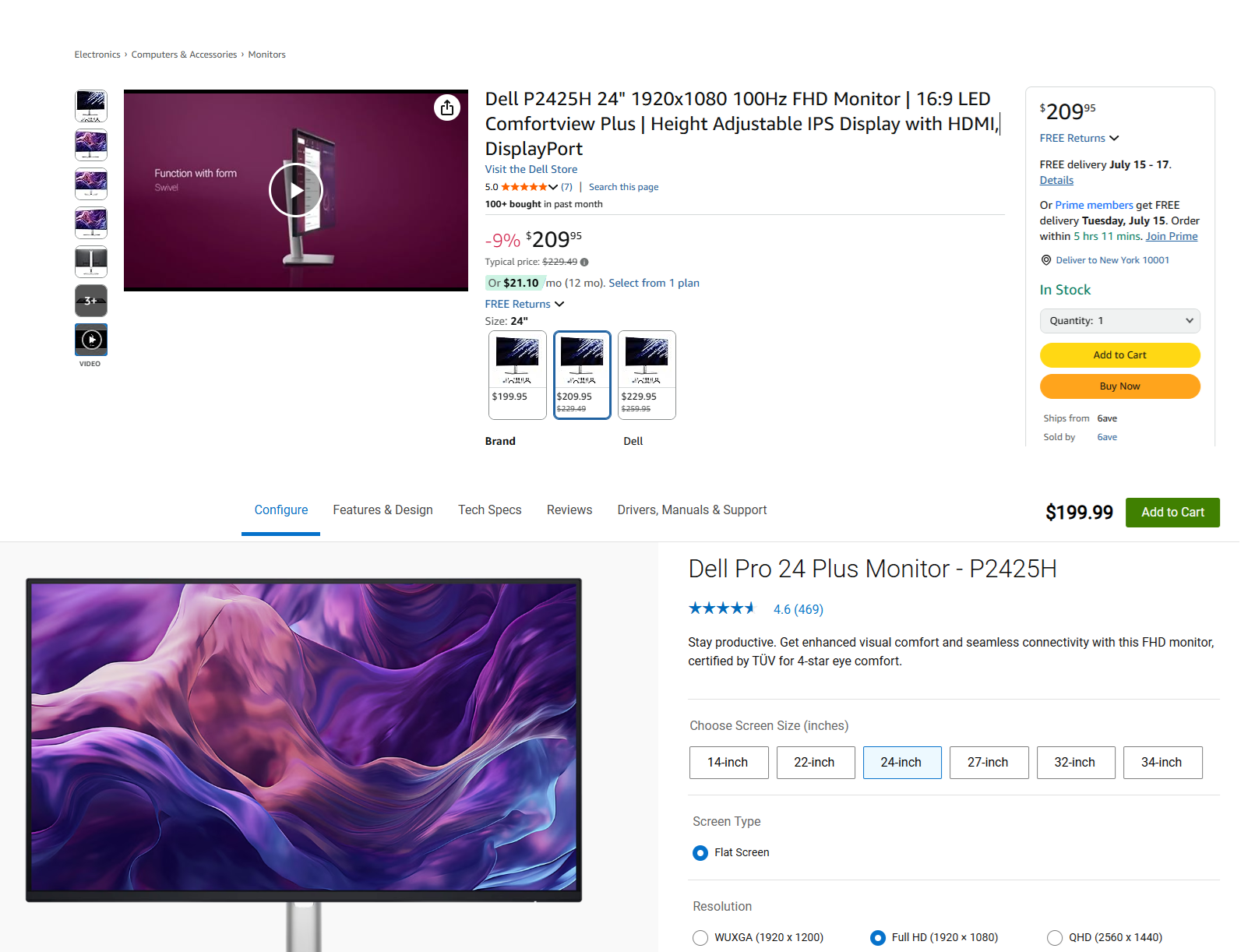 Dell monitor comparison showing bundled accessories differences