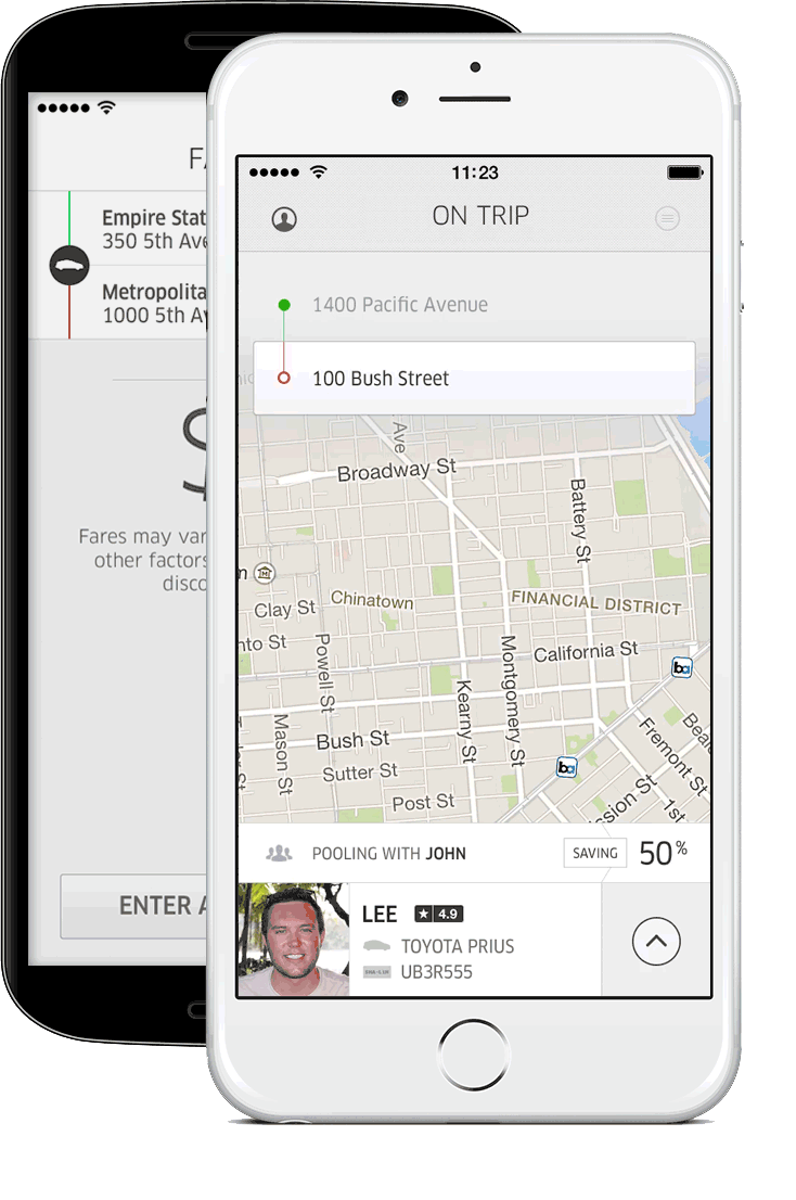 UberPOOL ride-sharing screen