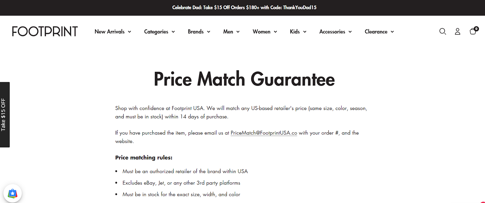 Footprint price-match guarantee page