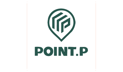 Logo Point.P avec un symbole géométrique formant les lettres P dans une épingle de localisation.