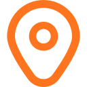 Oranje locatiepictogram met een cirkel binnenin.