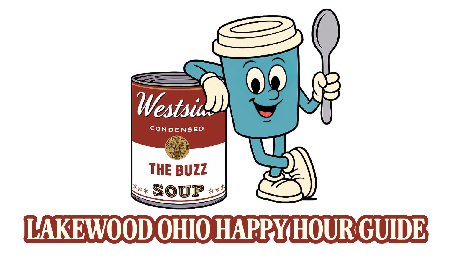 The Westside Buzz mascot posing for the lakewood happy hour guide