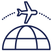 Icon of an airplane flying over a globe, symbolizing global travel or international flights.