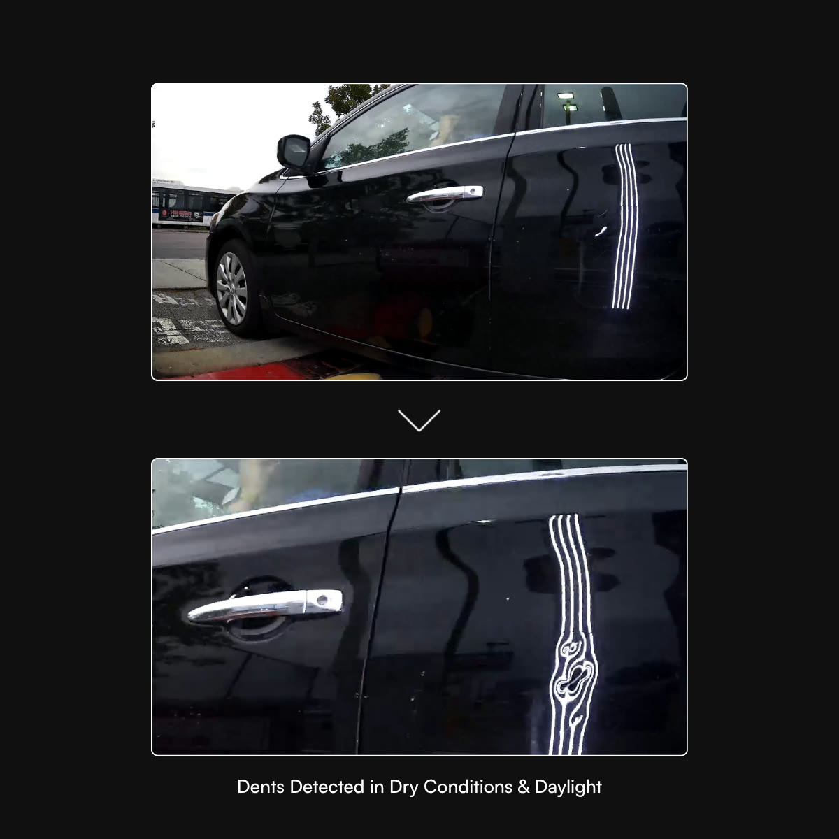Door dents revealed by BODYGUARD lighting in daylight