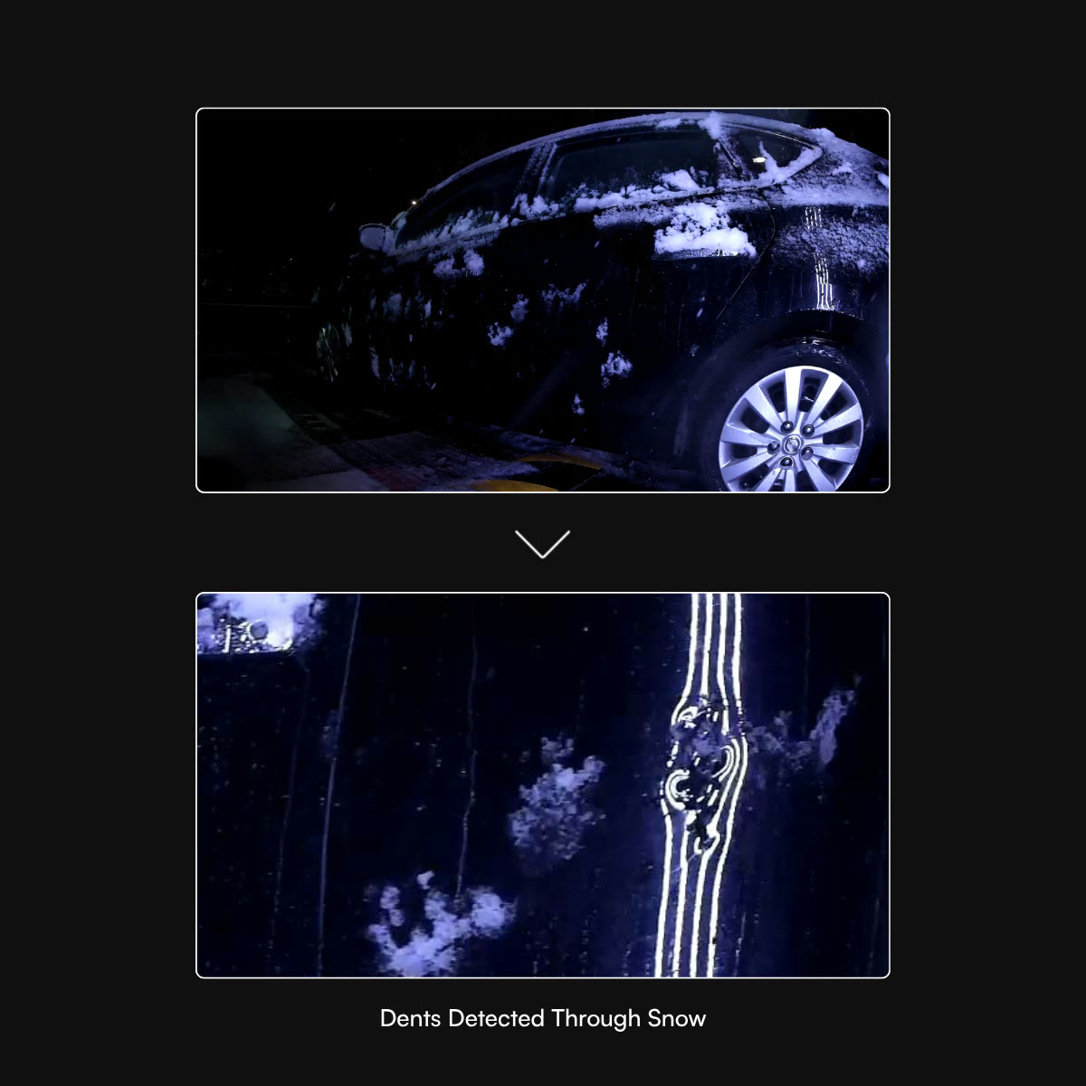 Dents detected through snow on a vehicle