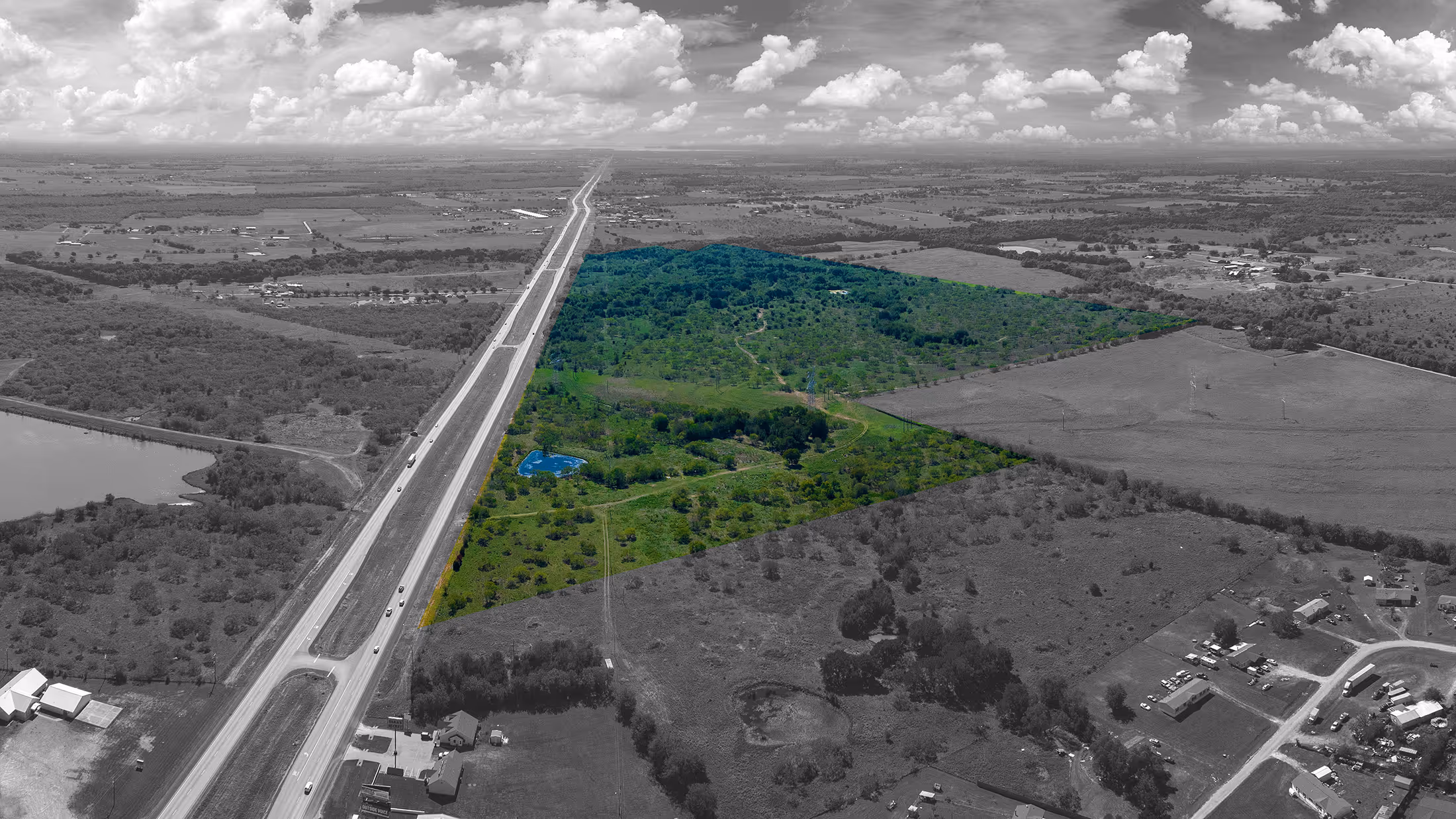 Explore Kings Creek, a premier commercial property available in Kaufman, Texas. Aerial drone footage captures the site's prime location, available acreage, and development potential in the heart of Kaufman County.