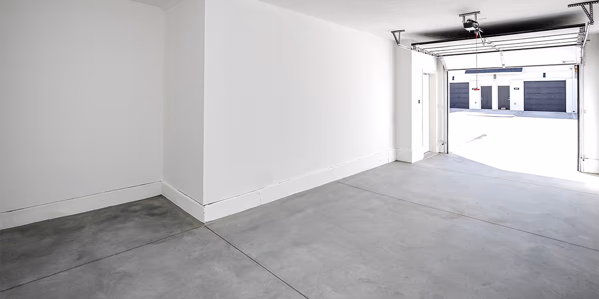 Empty garage with garage door open