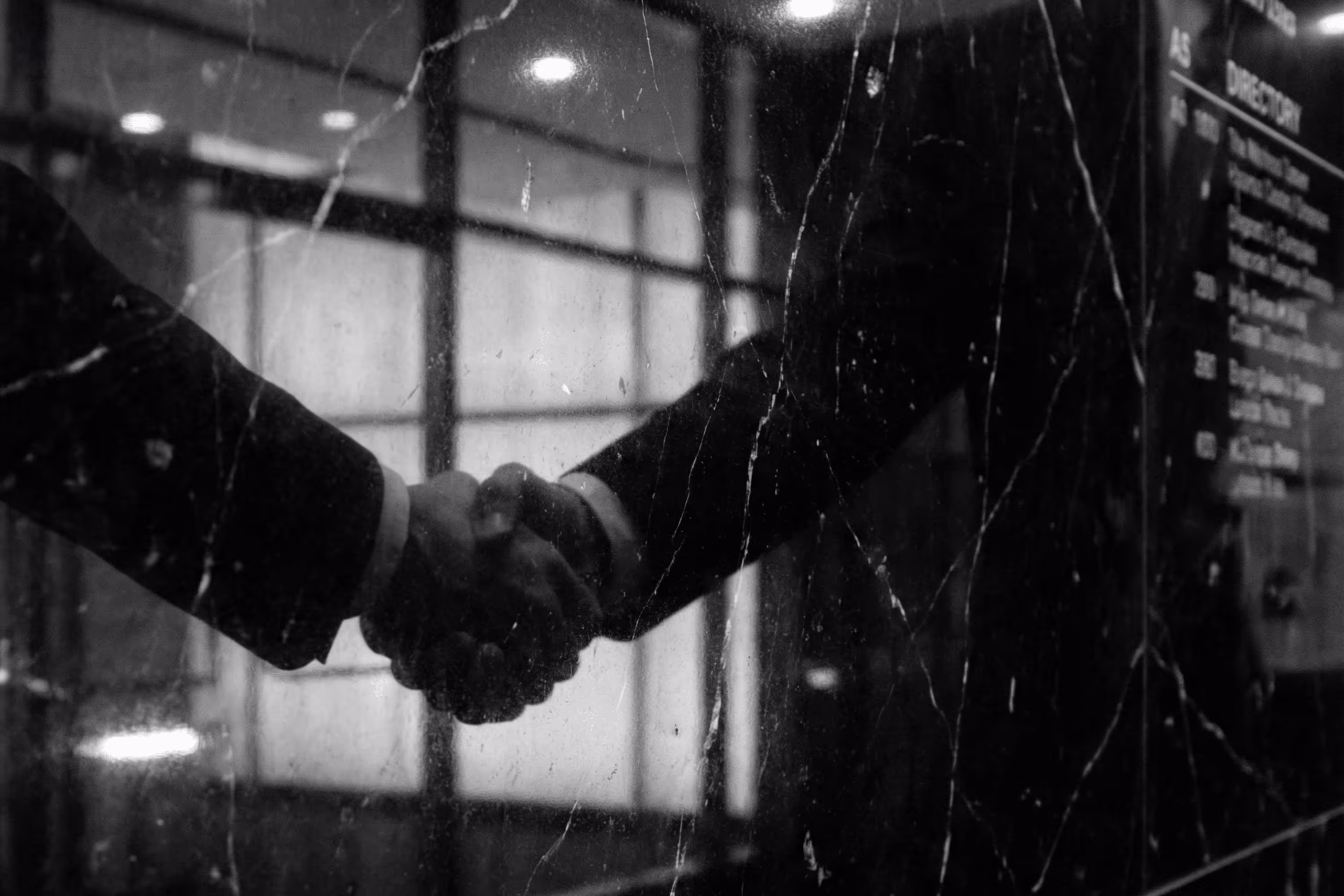 reflection of business people shaking hands