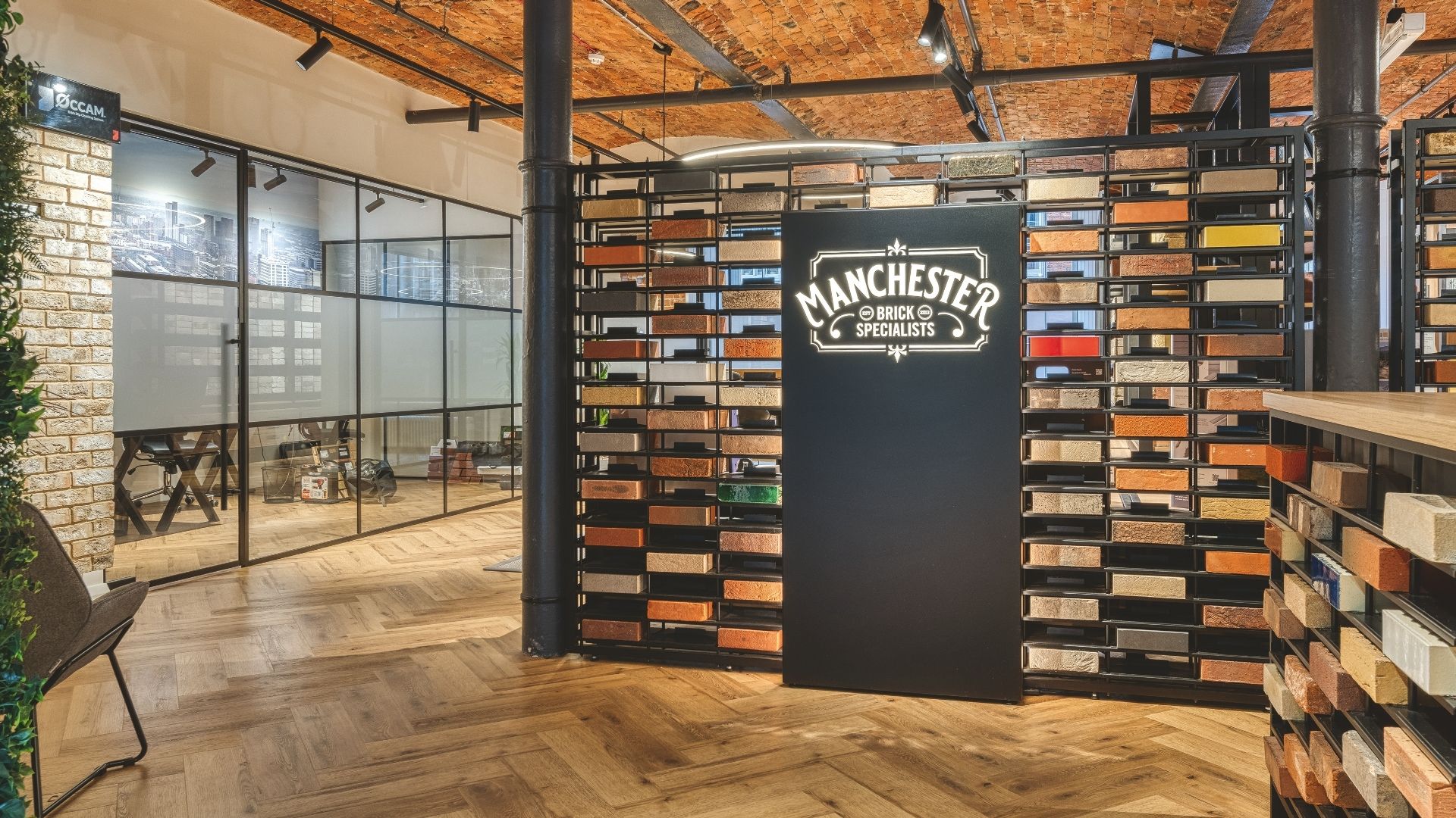 Manchester Brick Specialists showroom with brick sample wall