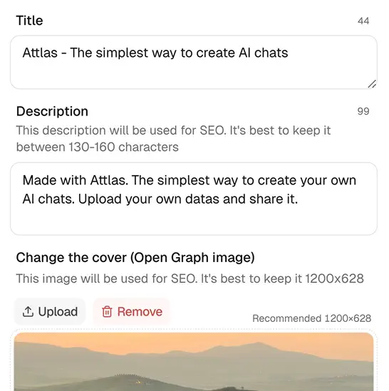 Attlas chat preview to set SEO open graph details