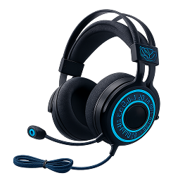 Gaming headset with glowing blue accents