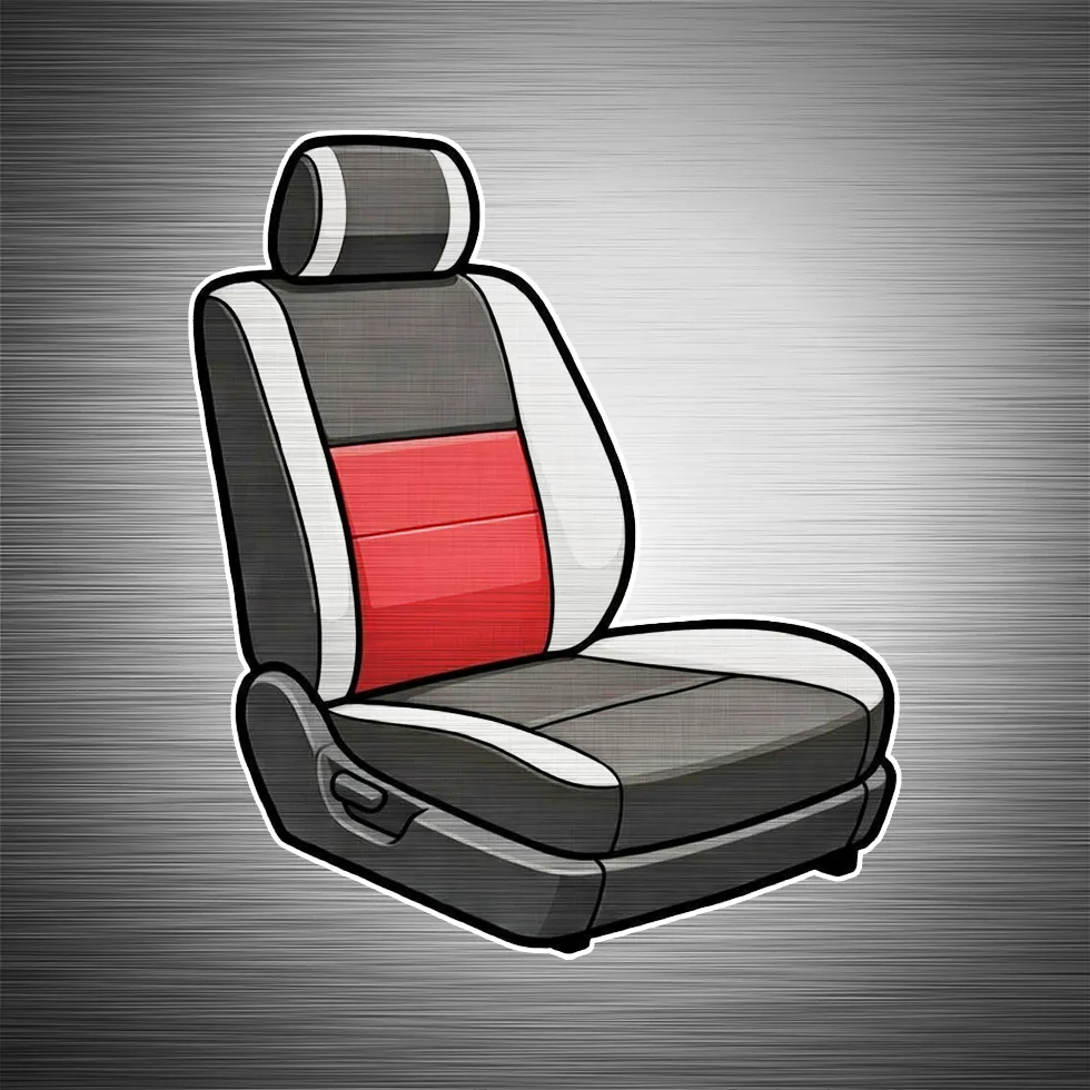 Driver seat illustration showing professional lumbar support seat systems by Madison Auto Trim, Wisconsin. Custom leather seats, heated seats, and premium automotive seating upgrades.