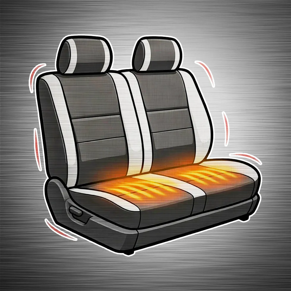 Luxury row of seats graphic depicting heated massaging seat system by Madison Auto Trim, Wisconsin. Custom leather seats, massage seat installation, and premium automotive seating upgrades.