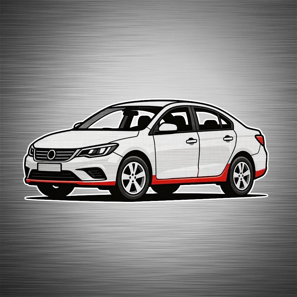 Sedan undercarriage highlighted in red showing professional rustproofing treatment applied by Madison Auto Trim, Wisconsin. Vehicle corrosion protection, anti-rust coating, and undercoating services for long-lasting car protection.