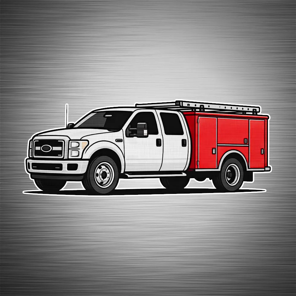 Service truck bed graphic showing professional spray-in bedliner by Madison Auto Trim, Wisconsin. Spray-in truck bed liners, protective automotive coatings, and durable vehicle surface protection services.