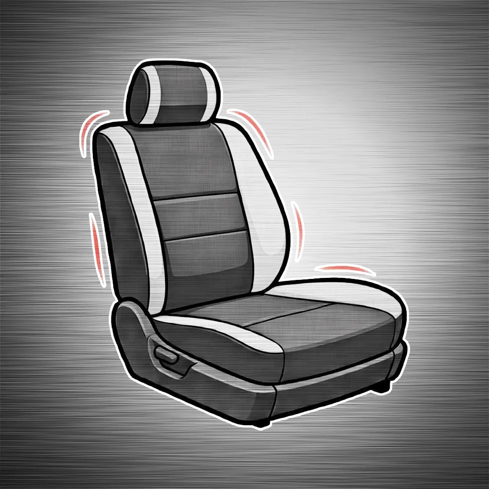 Luxury driver seat graphic depicting massaging seat system by Madison Auto Trim, Wisconsin. Custom leather seats, massage seat installation, and premium automotive seating upgrades.