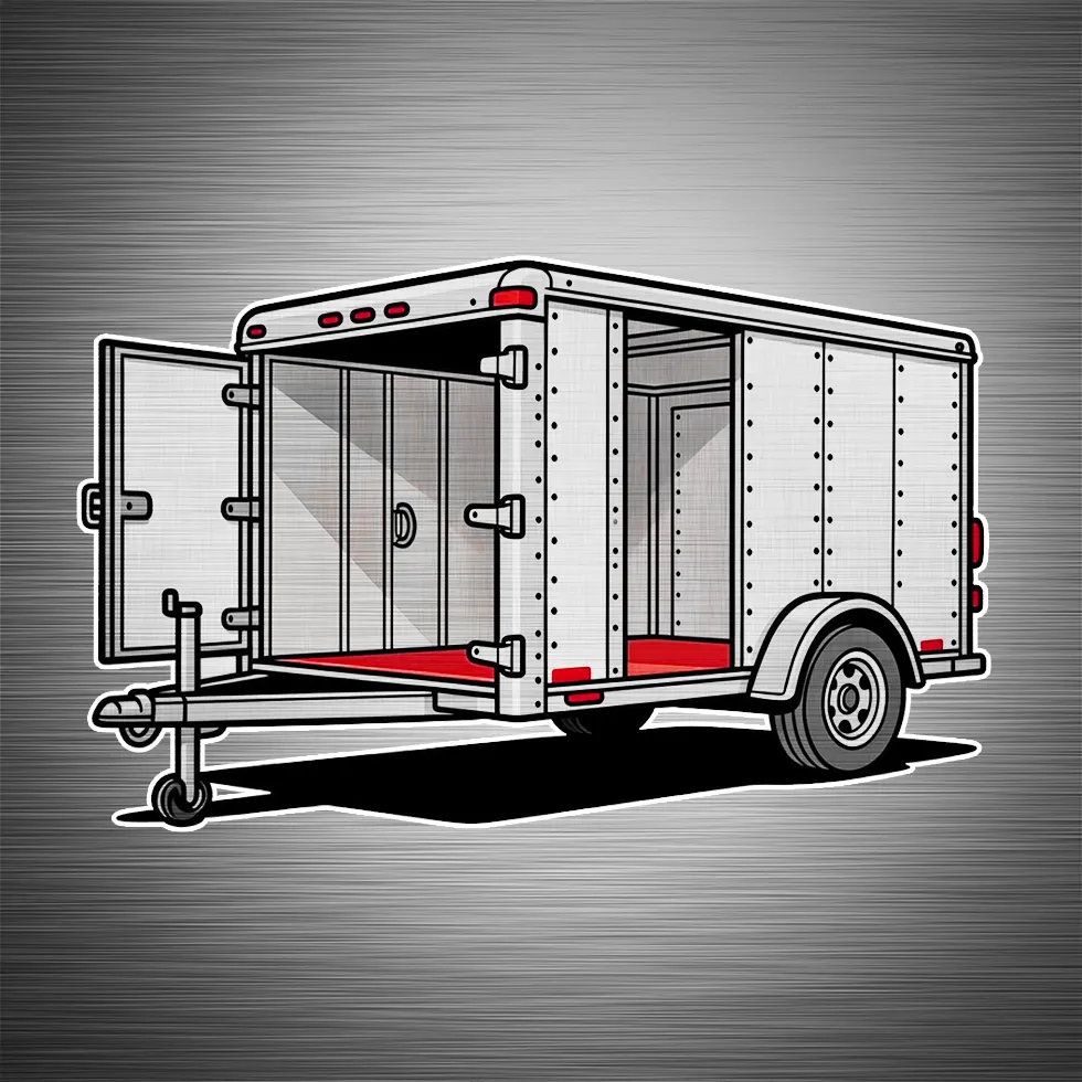 Enclosed trailer interior graphic showing professional spray-in bedliner & coatings by Madison Auto Trim, Wisconsin. Spray-in truck bed liners, protective automotive coatings, and durable vehicle surface protection services.