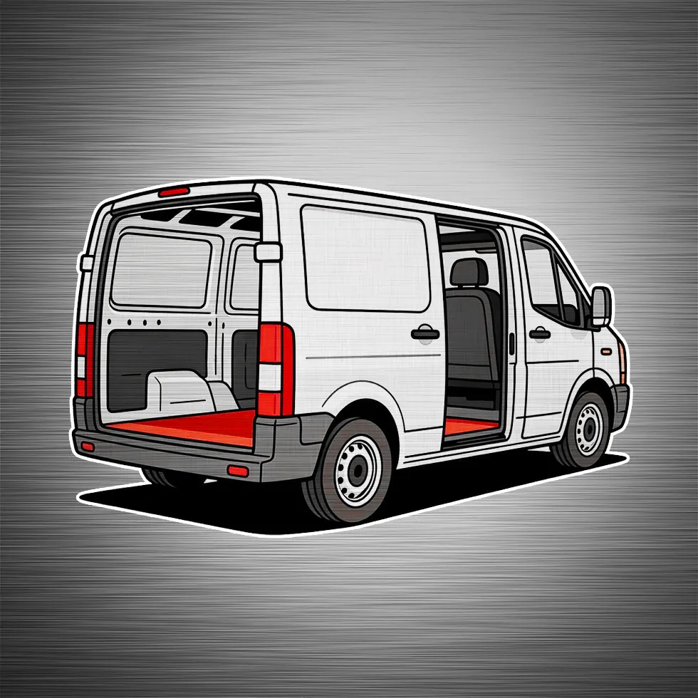 Work van interior graphic showing professional spray-in bedliner & coatings by Madison Auto Trim, Wisconsin. Spray-in truck bed liners, protective automotive coatings, and durable vehicle surface protection services.