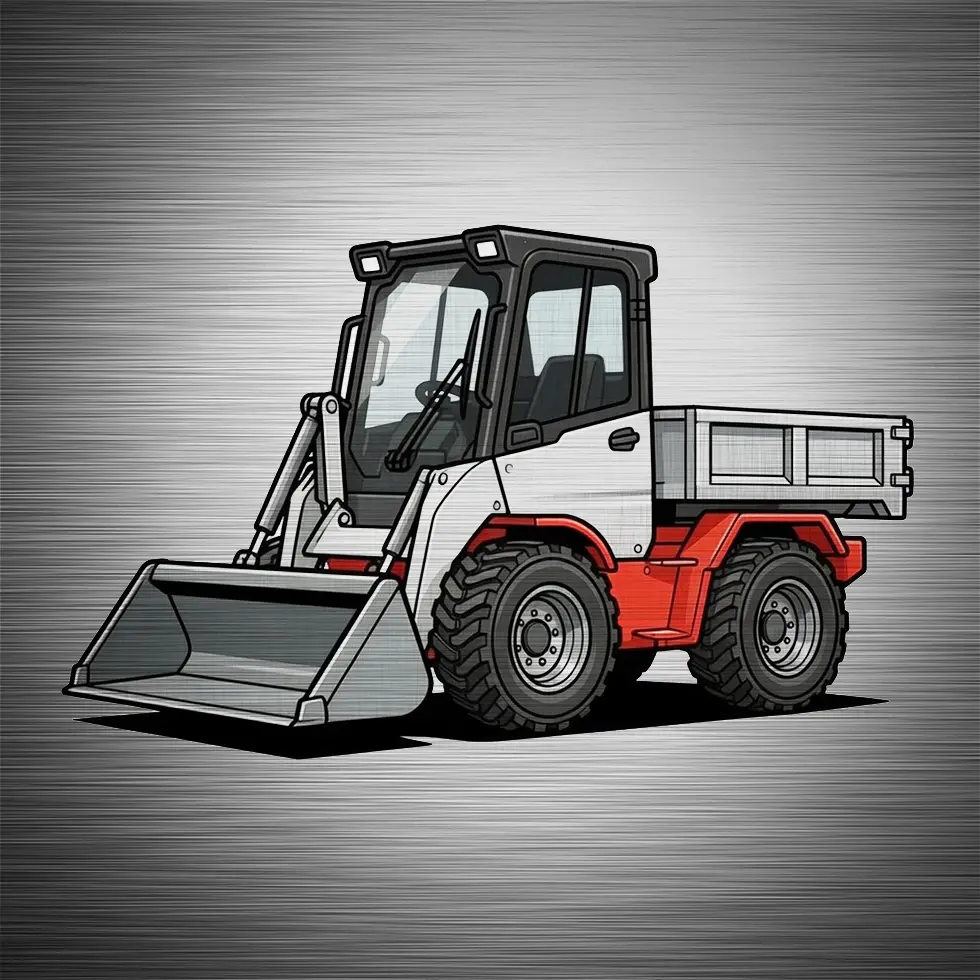 Toolcat skid steer vehicle undercarriage highlighted in red showing professional rustproofing treatment applied by Madison Auto Trim, Wisconsin. Vehicle corrosion protection, anti-rust coating, and undercoating services for long-lasting car protection.