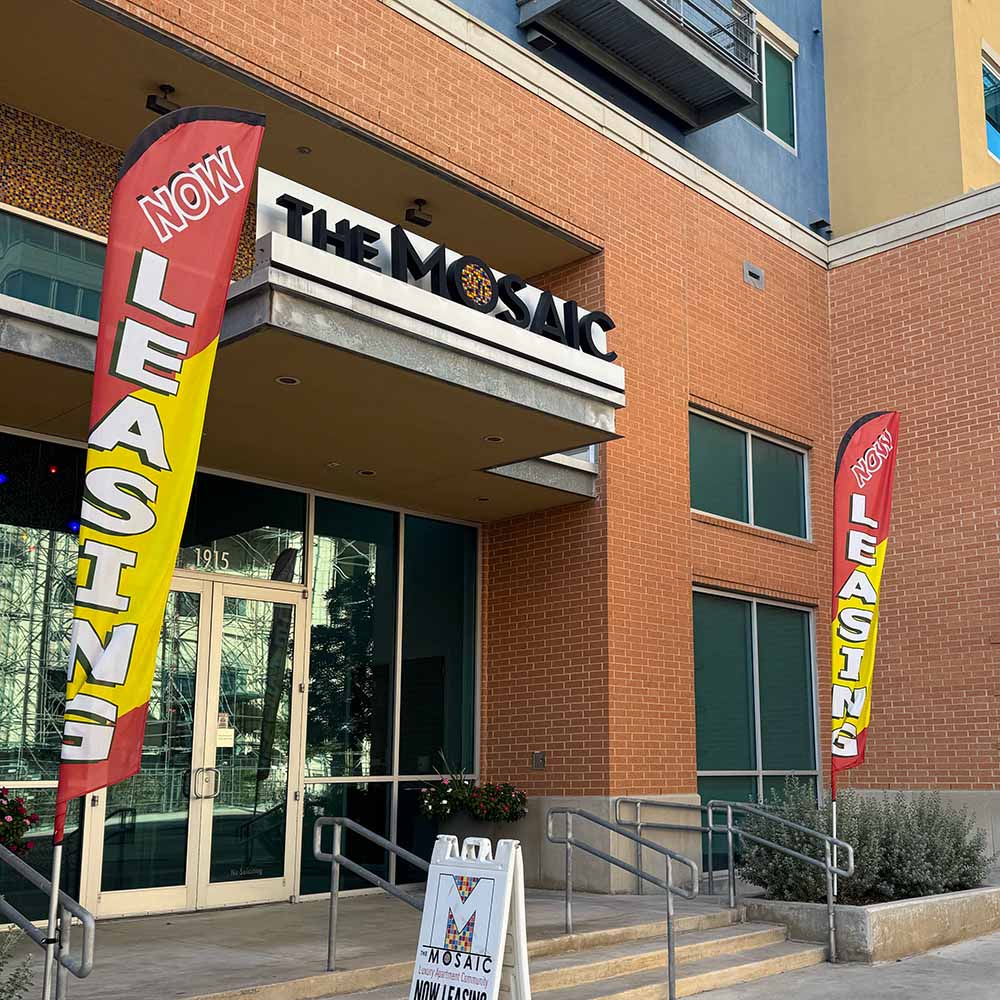 front of mosaic building