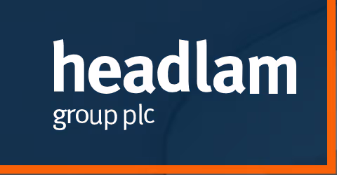 Headlam Group plc logo on a dark blue background with orange border accents.