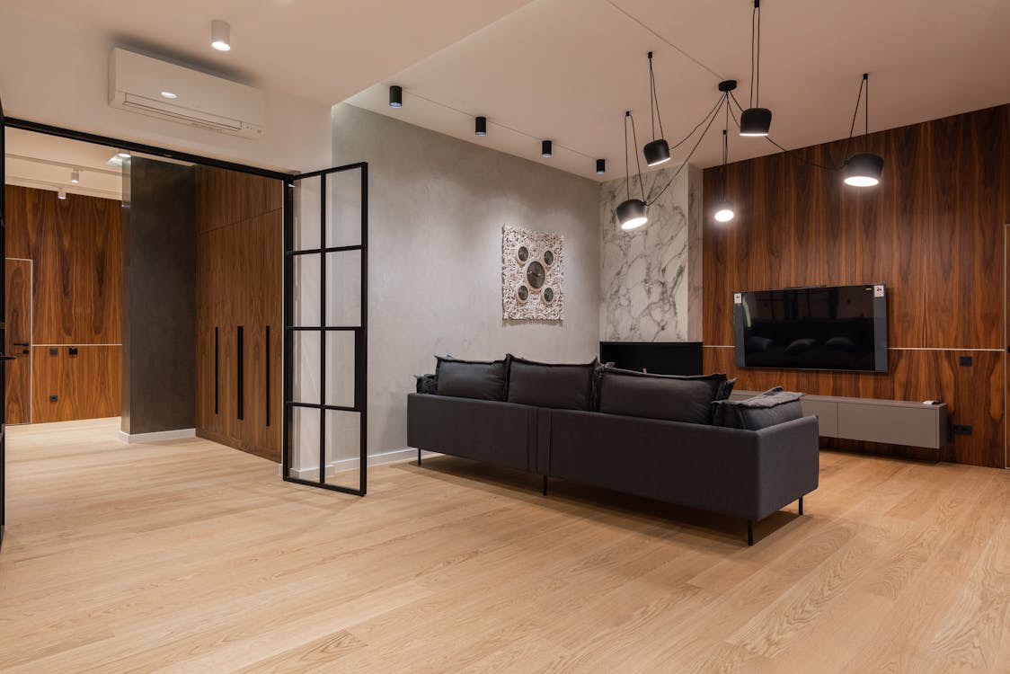 Modern LVT luxury vinyl plank flooring in a contemporary Peterborough living room — Cambridgeshire Carpets