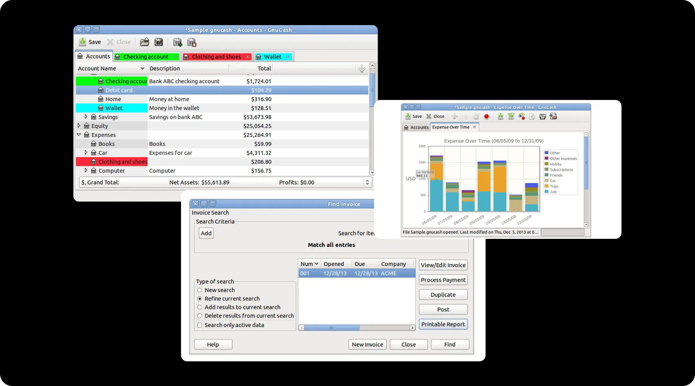 Gnucash desktop accounting software platform.