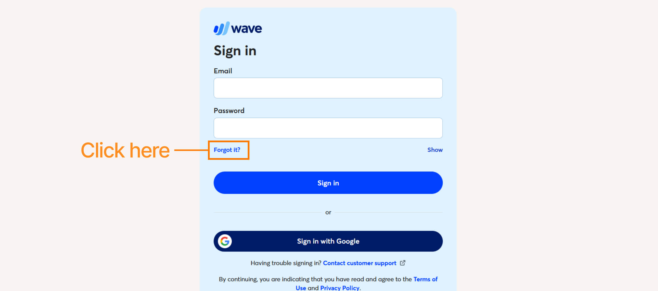 Resetting password if you forgot password in wave
