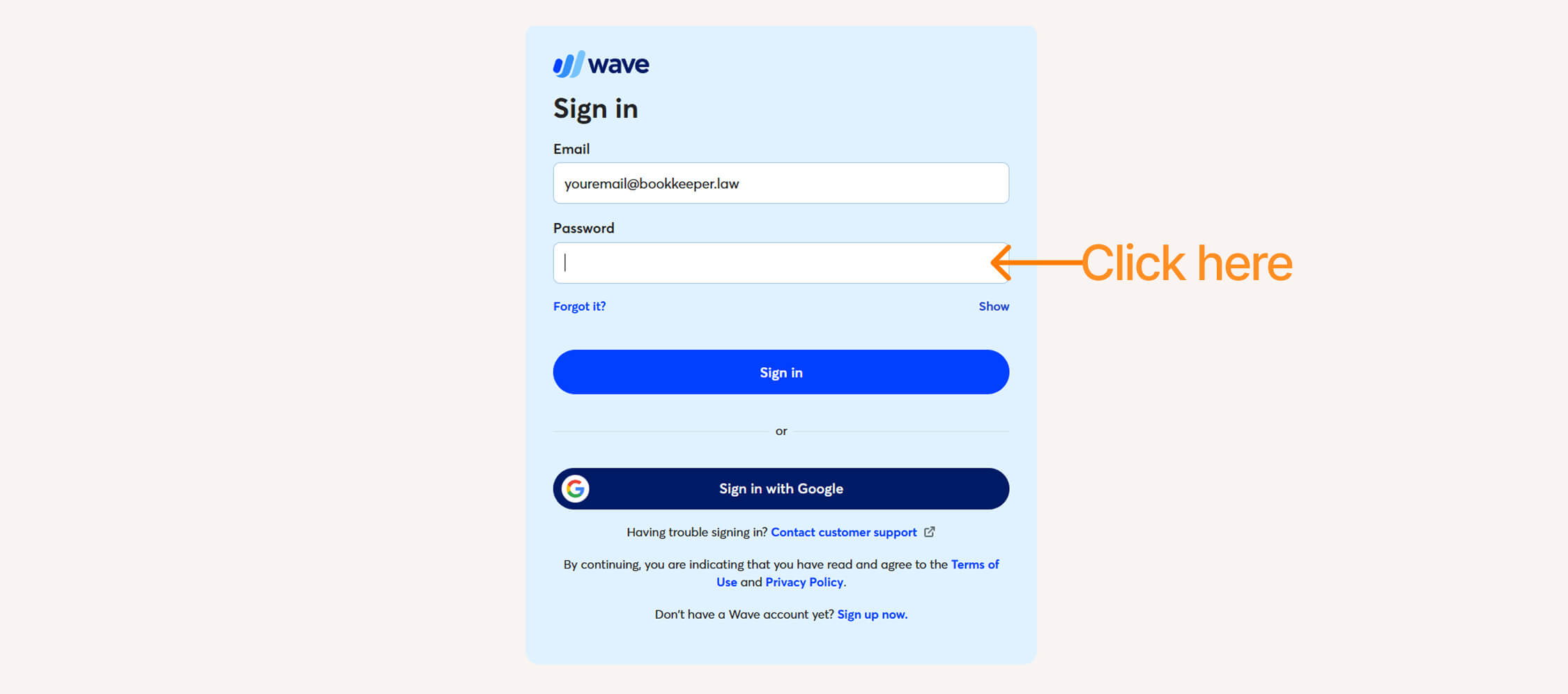 Wave Login by clicking password field step