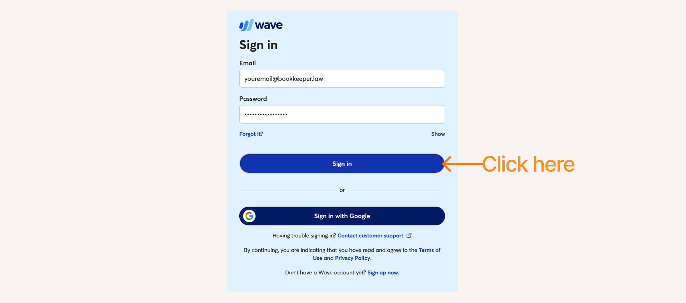 Wave Login by clicking sign in