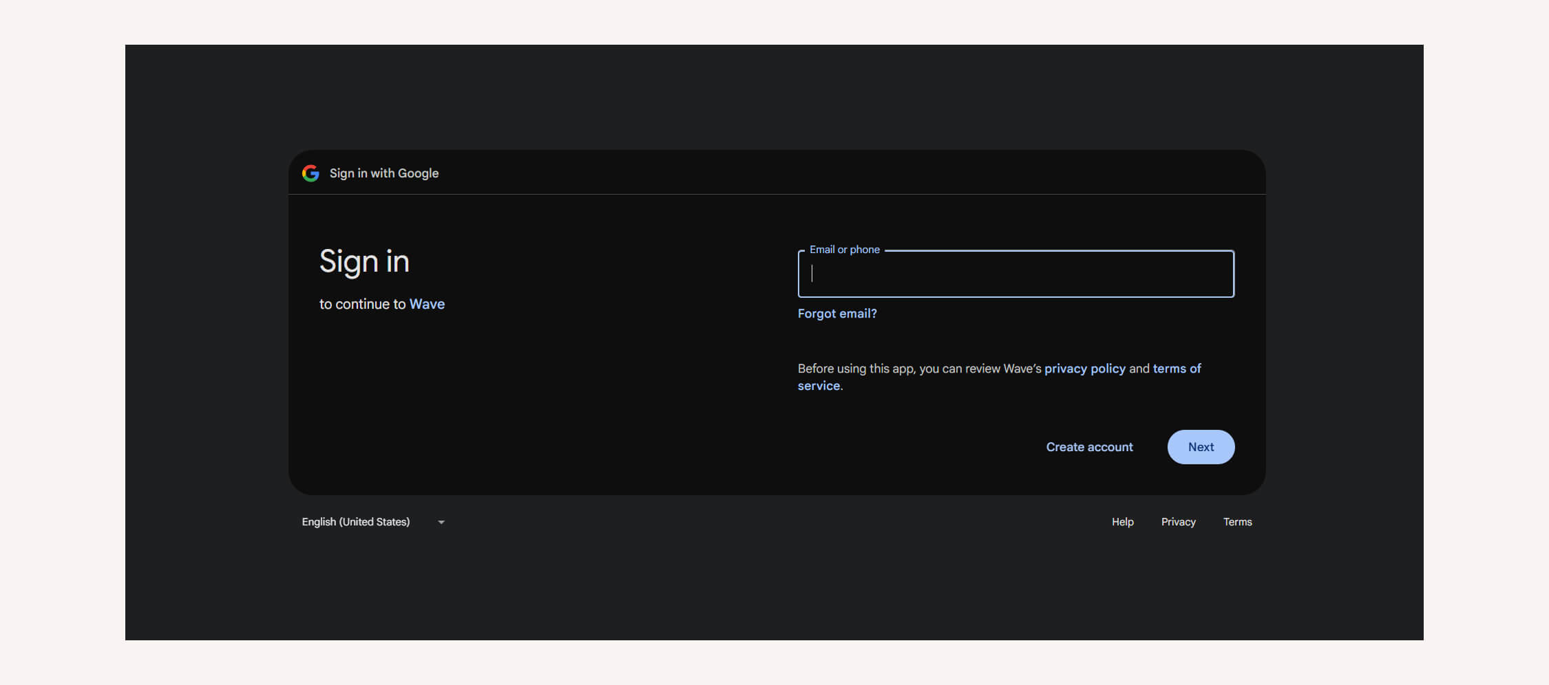 Wave signing in using Google authentication in Google Account