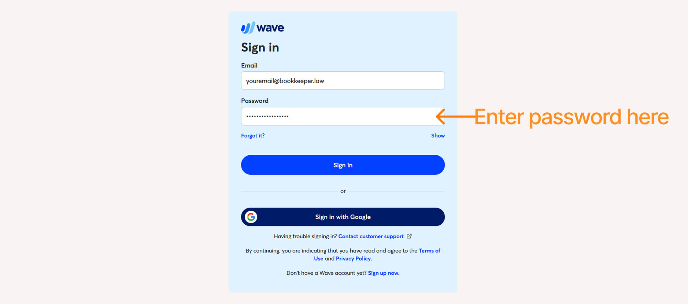 Wave Login by entering password step